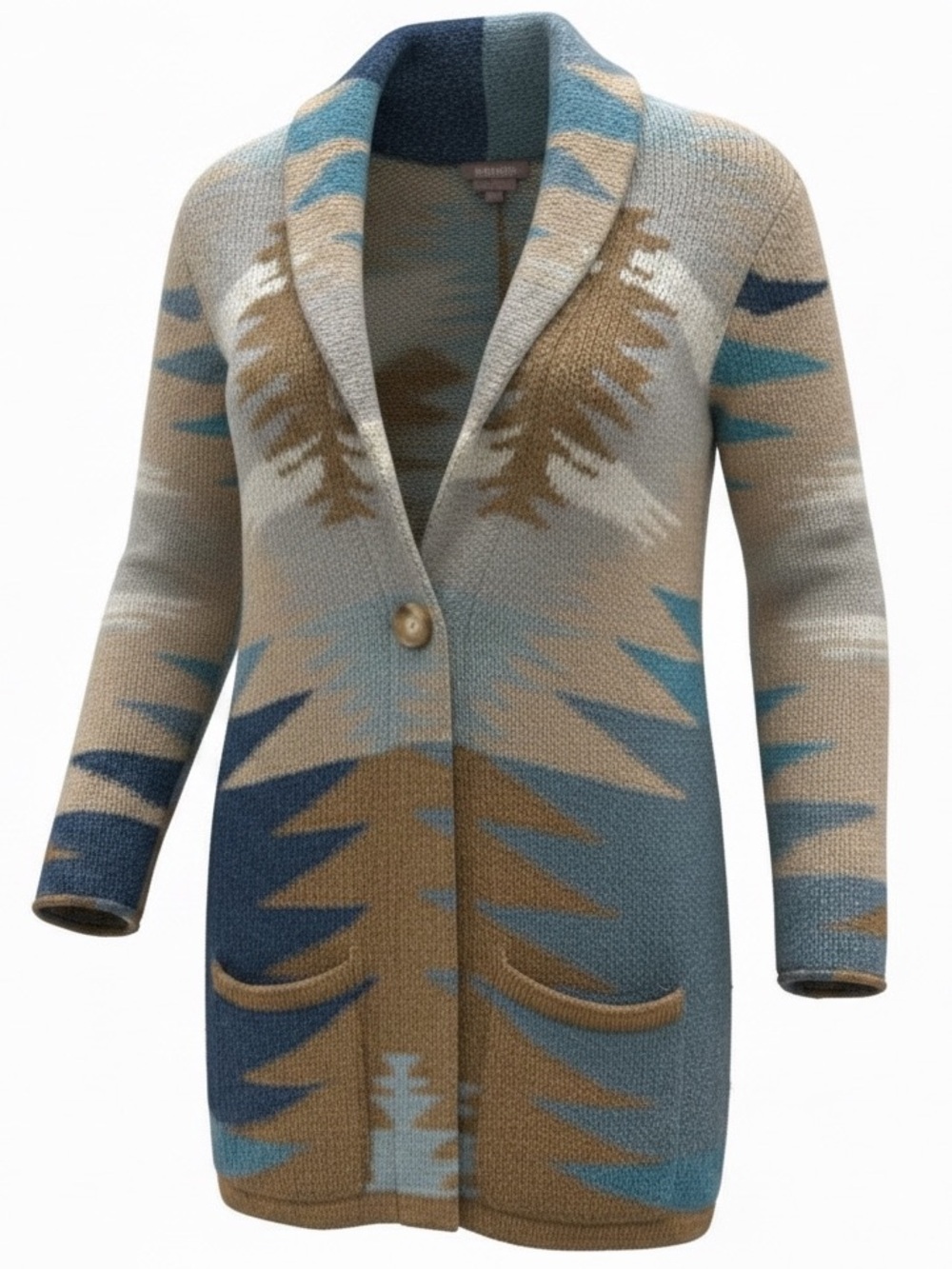 J. Jill Southwestern Intarsia Knit Longline Cardigan Sweater Size S